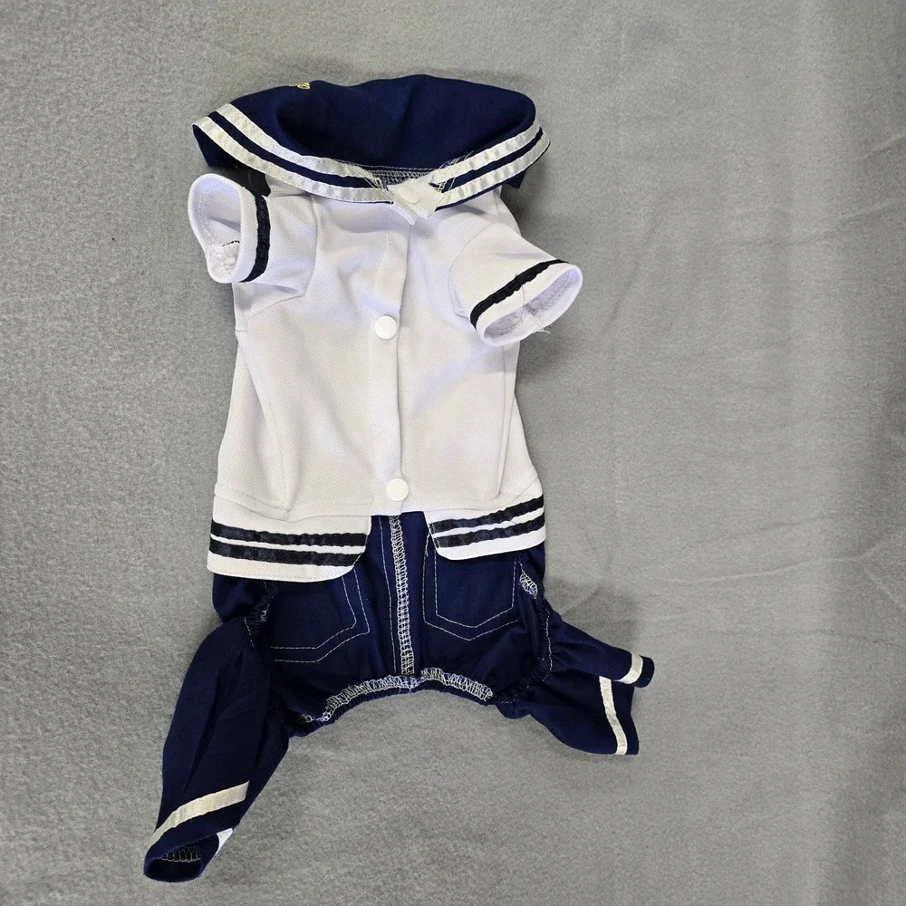 Navy Captain Sailor Pet Costume Small‎ Dog Cat Nautical Outfit Blue White 606